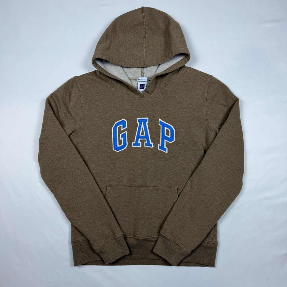 Gap Arch Logo Hoodie Womens XS Brown Blue Vintage 2006 Y2K Stretch Sweatshirt